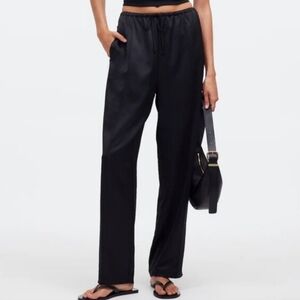 New MADEWELL PINTUCKED SLIM PULL ON PANTS IN SATIN BLACK Size M